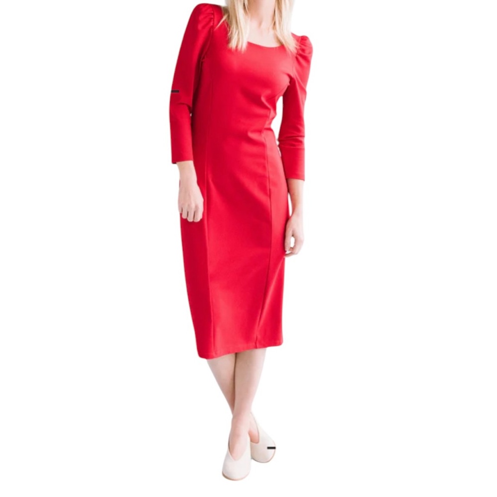 Sonnet James Play Dress Red 3/4 Sleeve "Gabrielle" Midi Dress XS